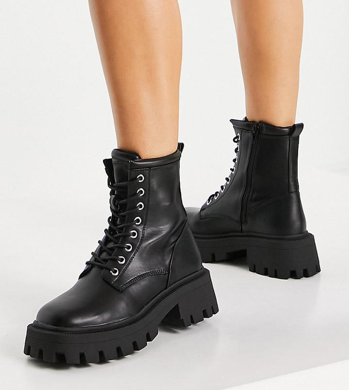 Asos Design Wide Fit Avid Extreme Square Toe Lace Up Boots In Black