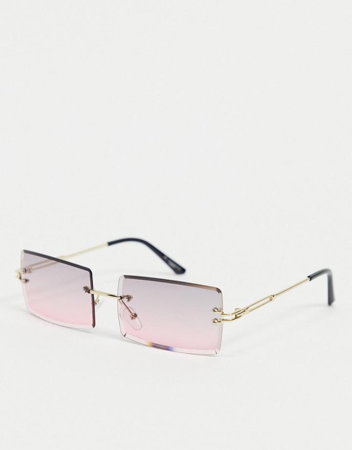 My Accessories London Rimless Rectangle Sunglasses With Pink Lens