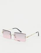 My Accessories London Rimless Rectangle Sunglasses With Pink Lens