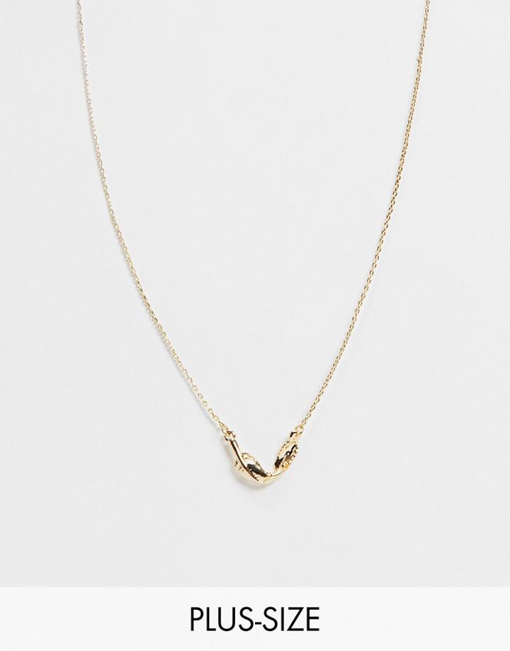 Designb London Curve Necklace In Gold With Twisted Feather Detail