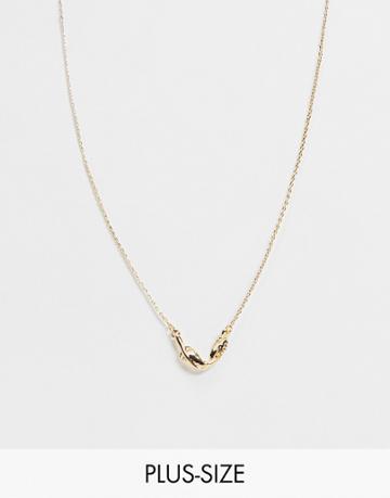 Designb London Curve Necklace In Gold With Twisted Feather Detail