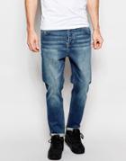 Asos Stretch Tapered Jeans In Mid Blue - Mid Blue