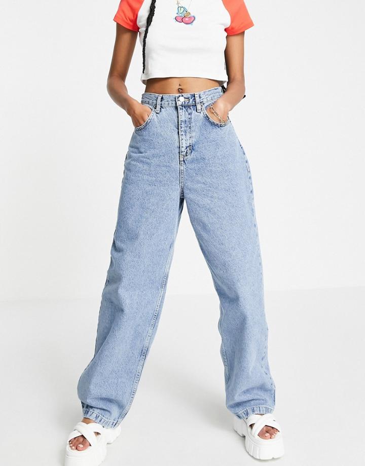 Topshop Baggy Jean In Mid Blue-blues