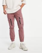 Topman Skinny Cargo Pants With Zip Detail In Pink