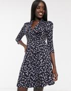 French Connection Eloise Meadow Floral Jersey Dress In Utility Blue Multi