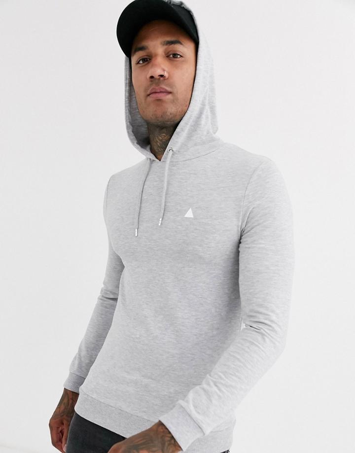 Asos Design Muscle Hoodie In Gray Marl With Triangle
