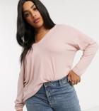 Asos Design Curve Oversized V Neck Batwing Sleeve Top In Dusty Pink-green