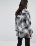 Daisy Street Relaxed Check Shirt With Dreamer Embroidery - Blue