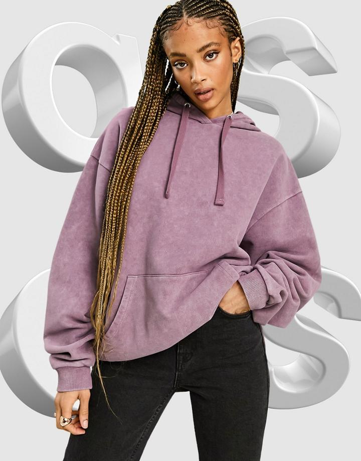 Asos Design Oversized Hoodie In Washed Burgundy-red