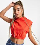 Asyou Raw Edge Sleeveless Cropped Coordinating Hoodie In Red
