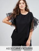 Asos Curve Tunic With Frill Sleeve - Black