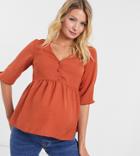 New Look Maternity Button Detail Peplum Top In Rust-brown