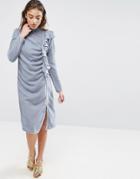Asos Premium Ruffle Front Velvet Column Dress - Blue