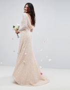 Asos Bridal All Over Embellished Long Sleeve Maxi Dress - Pink