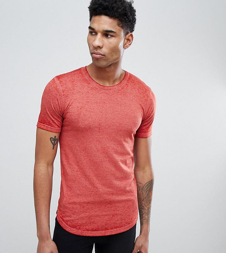 D-struct Tall Longline Burnout T-shirt - Red