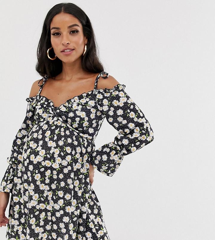 Asos Design Maternity Bardot Smock Sundress In Daisy Print - Multi