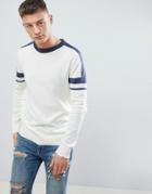 New Look Sweater With Arm Stripe In Off White - White