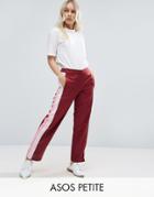 Asos Petite Straight Leg Track Pants With Side Stripes And Ring Pulls - Red
