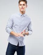 Asos Slim Stripe Shirt With Stretch In Bold Blue - Blue