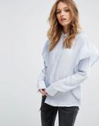 Pull & Bear Stripe Ruffle Top - Blue