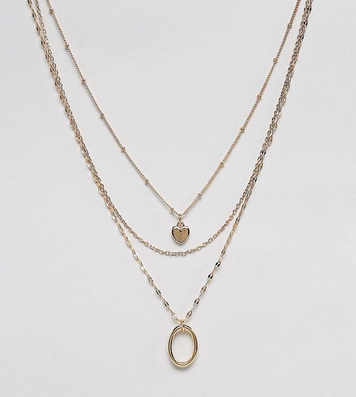 Designb London Gold Heart & Circle Multirow Pendant Necklace - Gold