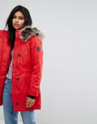 Only Parka With Faux Fur Hood - Red