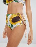 Jaded London Sunflower Eyelet Lace Up Bikini Bottom - Multi