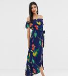 Influence Tall Off Shoulder Maxi Dress In Navy Floral