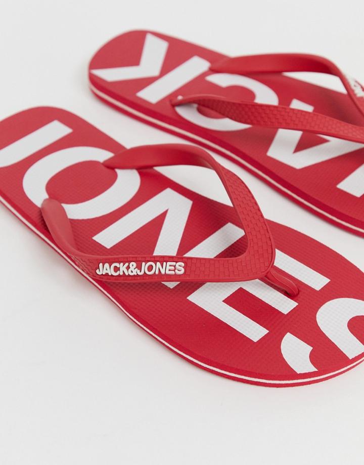 Jack & Jones Flip Flops With Branded Footbed In Red