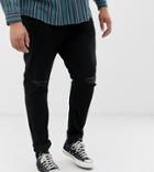Asos Design Plus Recycled Skinny Jeans In Black With Knee Rips - Black