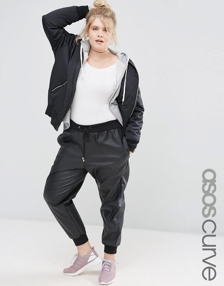 Asos Curve Joggers In Leather Look - Black