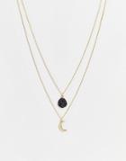 Designb London Multirow Necklace With Moon And Faux Stone Pendant In Gold Tone