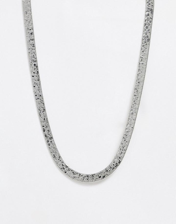 Asos Design Necklace In Texture Flat Snake Chain In Silver Tone