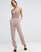 Asos Jumpsuit With Delicate Lingerie Detail - Gray