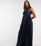 Chi Chi London Maternity High Neck Satin Maxi Dress In Navy