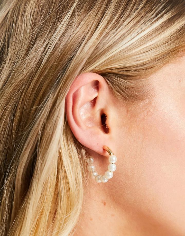 French Connection Pearl Hoop Earrings In Gold