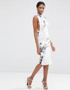 Asos Marble Print One Shoulder Clean Scuba Midi Dress - Multi