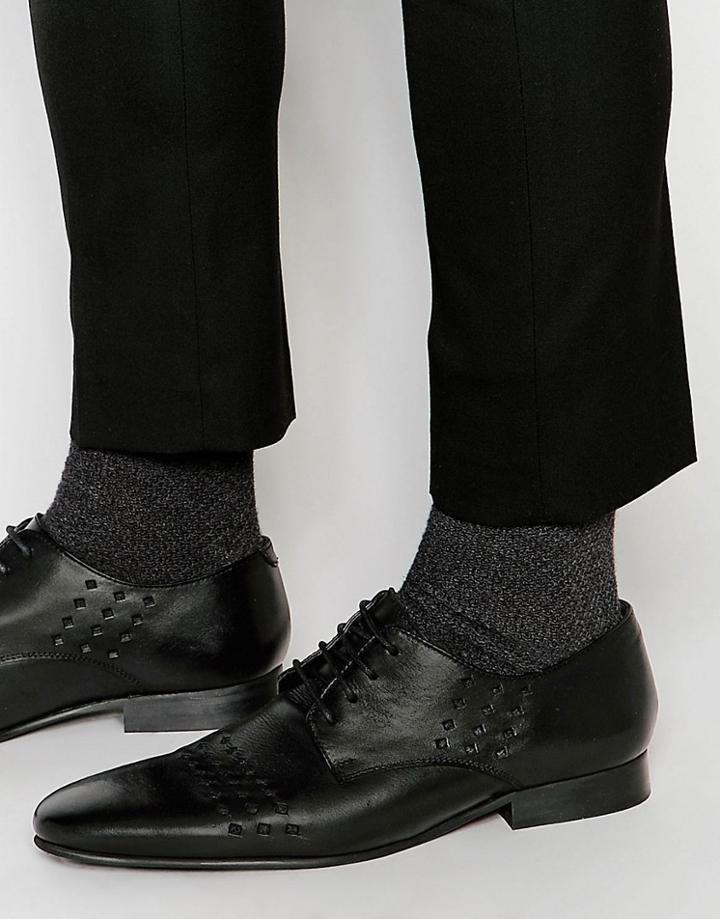 Asos Derby Shoes In Black Leather With Cut Out Details - Black