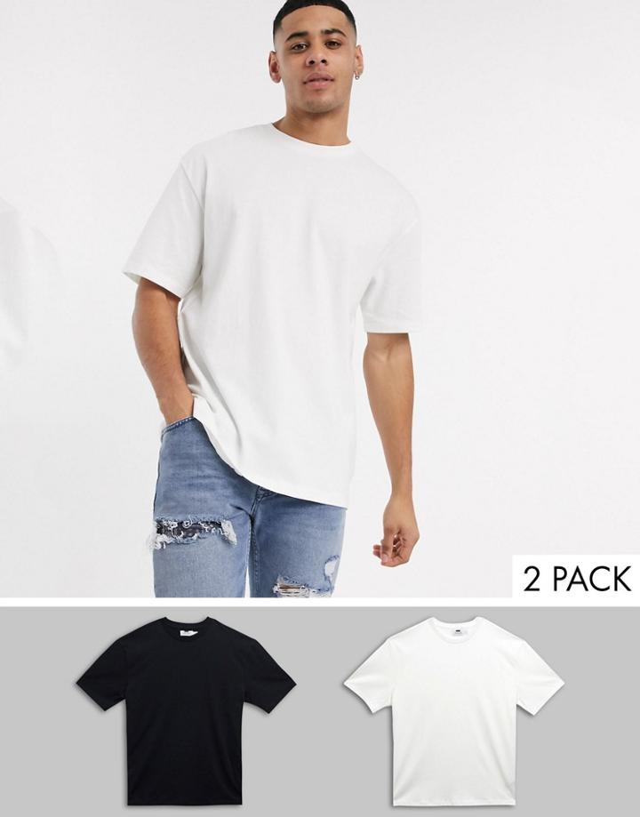 Topman 2 Pack Oversized T-shirts In Black And White-multi