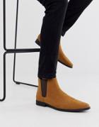 Asos Design Chelsea Boots In Tan Faux Suede-brown