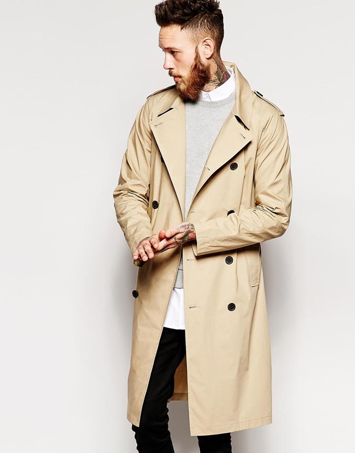 Asos Lightweight Trench Coat In Stone - Stone