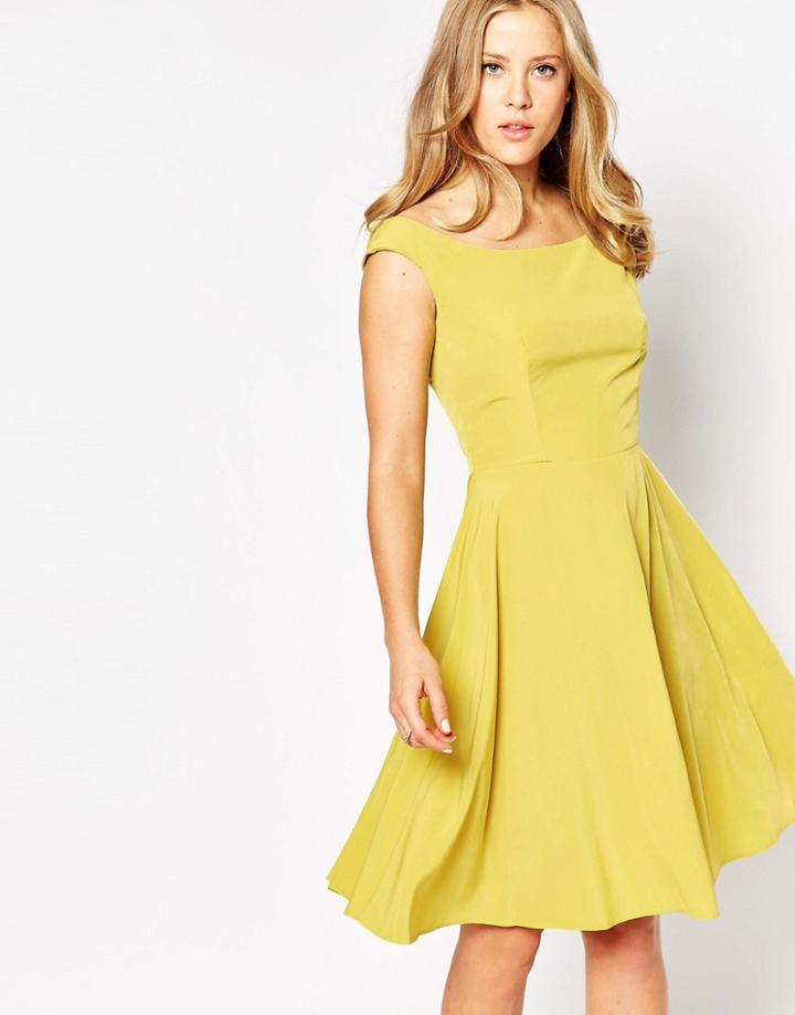 Love Bardot Midi Dress - Chartreuse Yellow