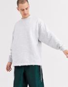 Asos Design Long Sleeve Oversized Sweatshirt With Distressing In White Marl