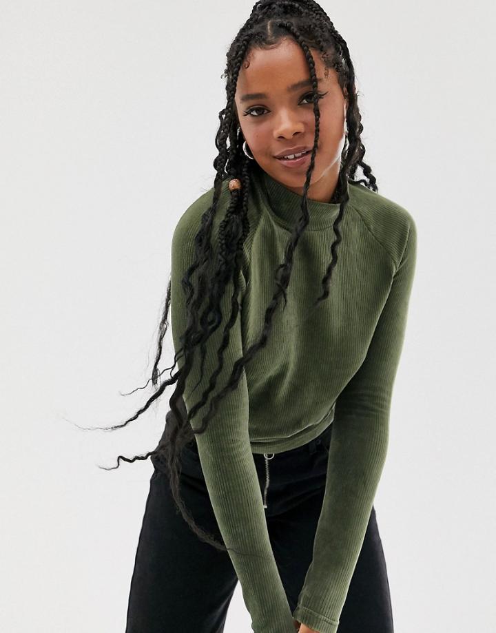 Noisy May High Neck Cord Jersey Top - Green