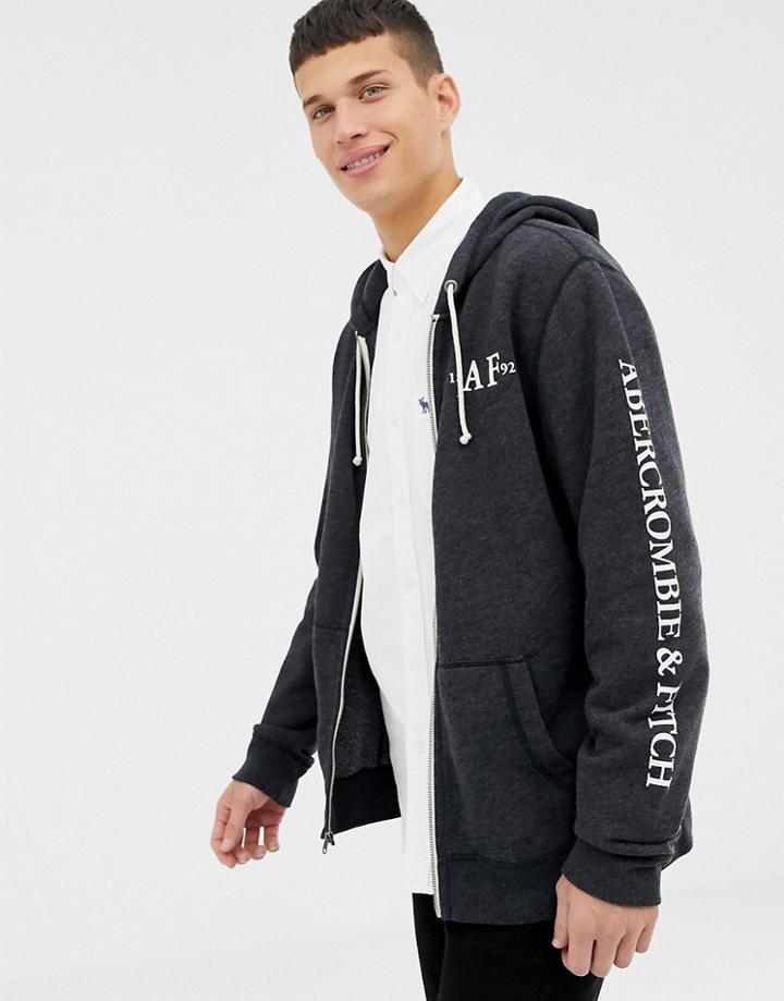 Abercrombie & Fitch Sleeve Logo Full Zip Hoodie In Black Marl - Black