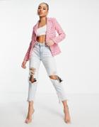 Missguided Double Breasted Blazer In Pink Boucle - Part Of A Set