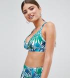 Wolf & Whistle Fuller Bust Palm Halter Bikini Top Dd-g - Green