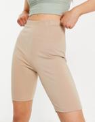 Na-kd Organic Cotton Logo Legging Shorts In Beige-neutral