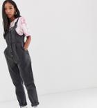 Reclaimed Vintage Inspired Denim Jumpsuit With Button Front And Buckle Detail - Black