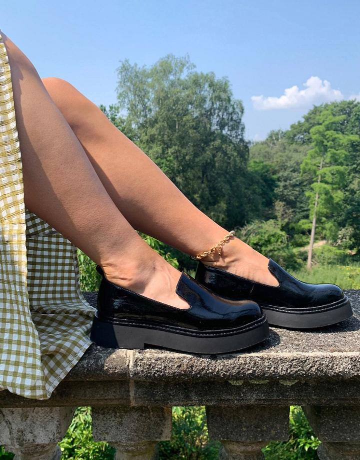 Asos Design Mutton Slipper Flat Shoes In Black Patent